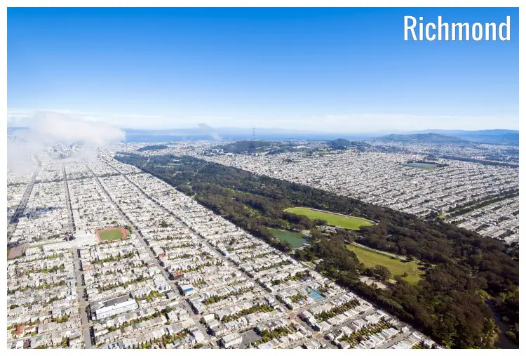 Richmond and Golden Gate residential districts as split by the scenic natural park