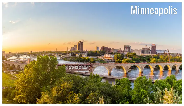 Minneapolis city and bridge on the Mississippi River, Minnesota