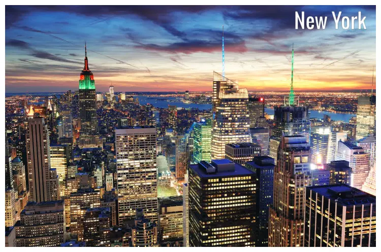 The sunset view over skyscrapers in New York City, USA The sunset view over skyscrapers in New York City, USA