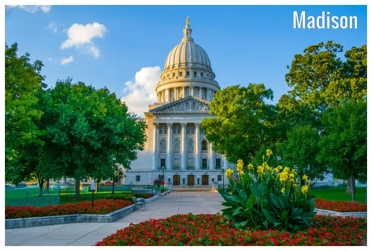 The State Capitol building in Madison, Wisconsin, on a beautiful spring evening The State Capitol building in Madison, Wisconsin, on a beautiful spring evening