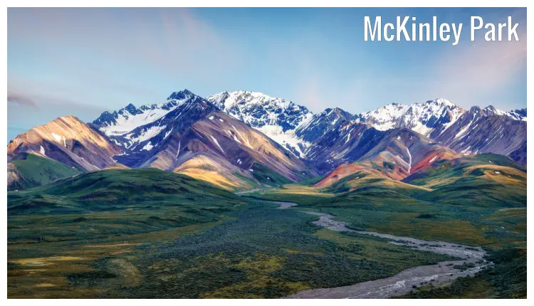 The landscape of the famed McKinley Park in the Alaska Denali National Park