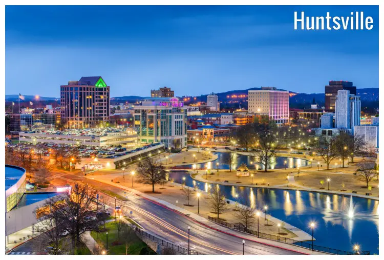 The colorful neon lights that lit up the buildings and roads of Huntsville in Alabama